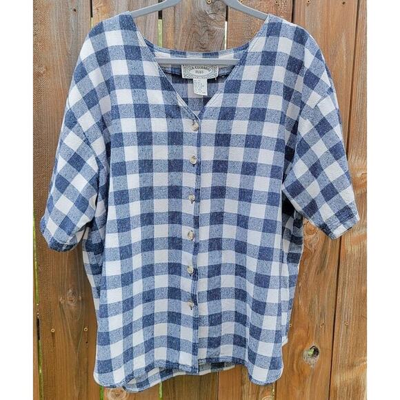 Silk Exchange Plus Tops - Silk Exchange Plus Women's Short Sleeve Button Up Plaid 100% Silk Shirt Size 24W